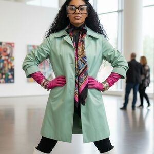 Vintage London Fog Mint Green Maincoat 60s Mod Trench Coat Size M